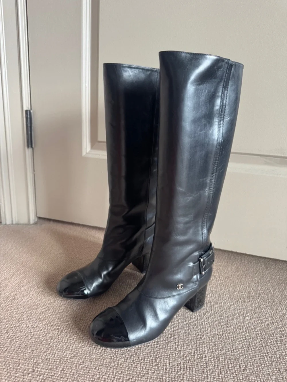 Chanel Black Leather Knee Hi Cap Toe 2013 Boots - Vintage
